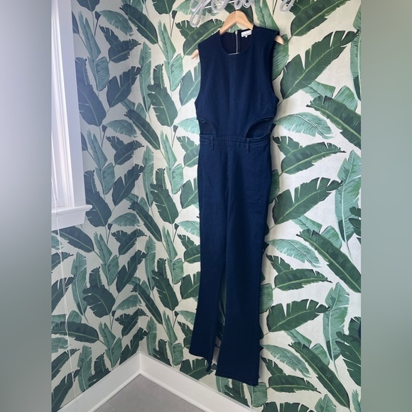 Revolve weworewhat Womens Dark Blue denim jumpsuit with cutouts 12 NWOT - Picture 3 of 9